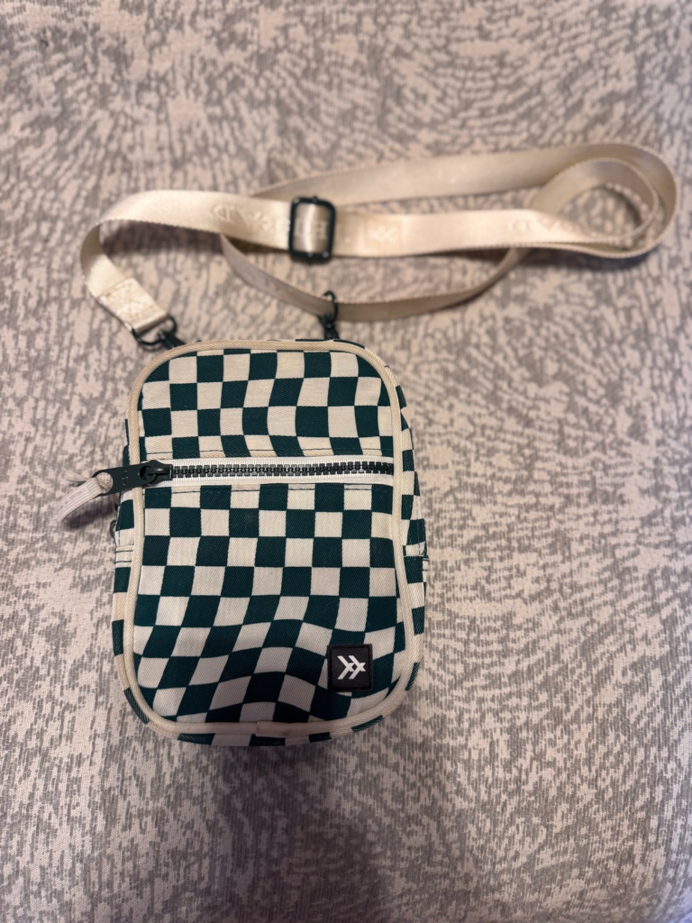Thread Wallets Checkerboard Crossbody Bag in Dark Green and Cream